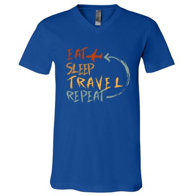 Eat Sleep Travel Repeat Travel Lover Humor Quote Design Gift V-Neck T-Shirt