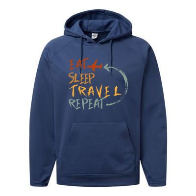 Eat Sleep Travel Repeat Travel Lover Humor Quote Design Gift Performance Fleece Hoodie