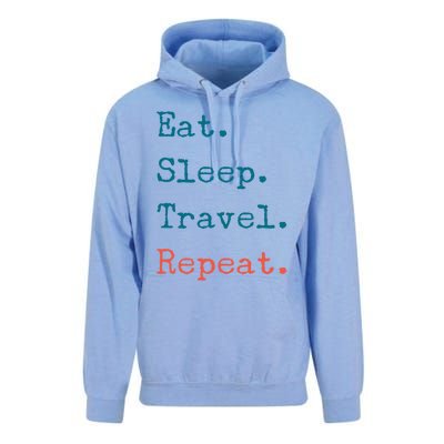 Eat Sleep Travel Repeat I Love To Travel Fun Traveling Great Gift Unisex Surf Hoodie