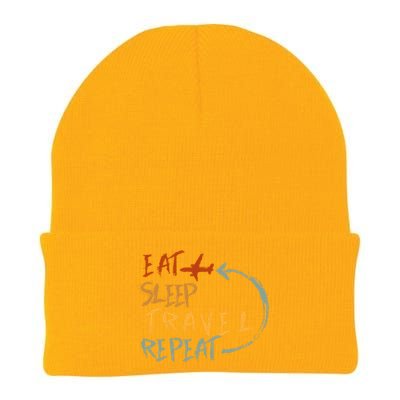 Eat Sleep Travel Repeat Travel Lover Humor Quote Design Gift Knit Cap Winter Beanie