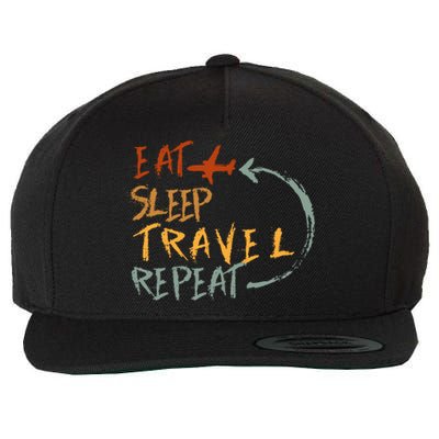 Eat Sleep Travel Repeat Travel Lover Humor Quote Design Gift Wool Snapback Cap