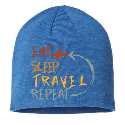 Eat Sleep Travel Repeat Travel Lover Humor Quote Design Gift Sustainable Beanie