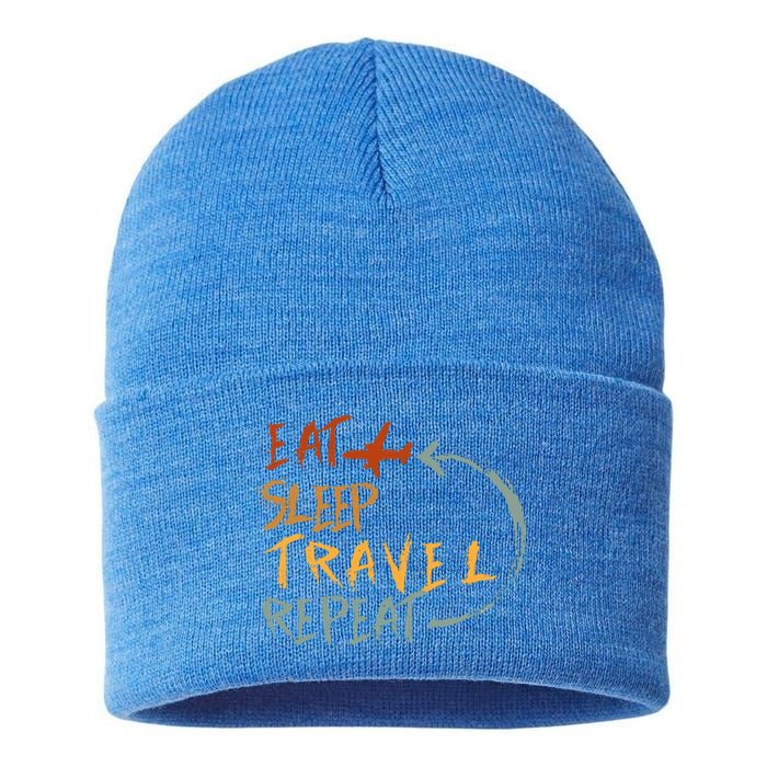 Eat Sleep Travel Repeat Travel Lover Humor Quote Design Gift Sustainable Knit Beanie