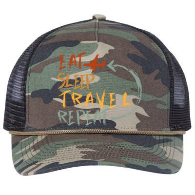 Eat Sleep Travel Repeat Travel Lover Humor Quote Design Gift Retro Rope Trucker Hat Cap