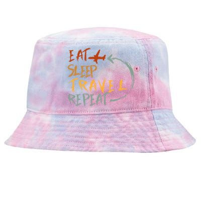 Eat Sleep Travel Repeat Travel Lover Humor Quote Design Gift Tie-Dyed Bucket Hat