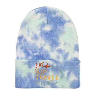 Eat Sleep Travel Repeat Travel Lover Humor Quote Design Gift Tie Dye 12in Knit Beanie