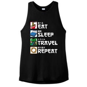 Eat Sleep Travel Repeat Japanese Traveler Gift Ladies PosiCharge Tri-Blend Wicking Tank