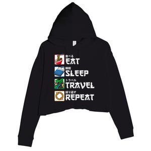 Eat Sleep Travel Repeat Japanese Traveler Gift Crop Fleece Hoodie