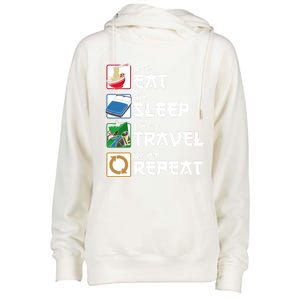 Eat Sleep Travel Repeat Japanese Traveler Gift Womens Funnel Neck Pullover Hood