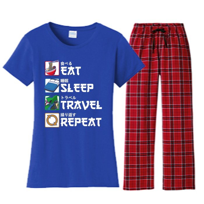 Eat Sleep Travel Repeat Japanese Traveler Gift Women's Flannel Pajama Set