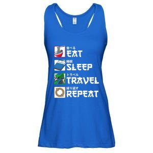 Eat Sleep Travel Repeat Japanese Traveler Gift Ladies Essential Flowy Tank