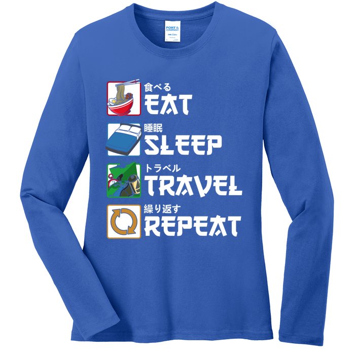 Eat Sleep Travel Repeat Japanese Traveler Gift Ladies Long Sleeve Shirt