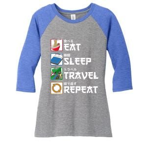 Eat Sleep Travel Repeat Japanese Traveler Gift Women's Tri-Blend 3/4-Sleeve Raglan Shirt