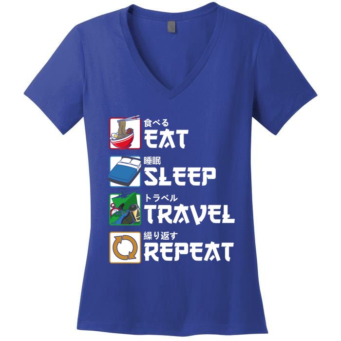 Eat Sleep Travel Repeat Japanese Traveler Gift Women's V-Neck T-Shirt