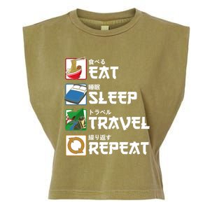 Eat Sleep Travel Repeat Japanese Traveler Gift Garment-Dyed Women's Muscle Tee