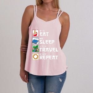 Eat Sleep Travel Repeat Japanese Traveler Gift Women's Strappy Tank