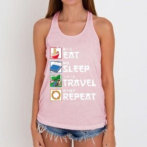 Eat Sleep Travel Repeat Japanese Traveler Gift Women's Knotted Racerback Tank