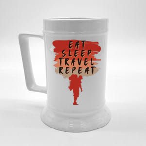 Eat Sleep Travel Repeat Travel Lover Humor Quote Design Cool Gift Beer Stein