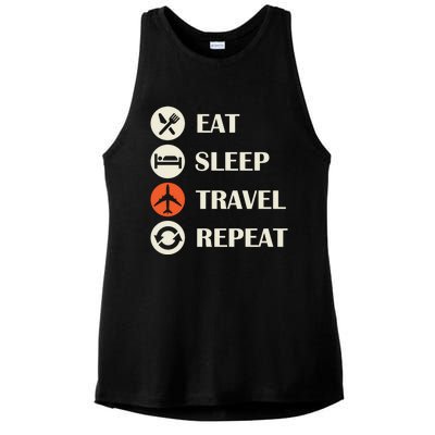 Eat Sleep Travel Repeat Long Distance Traveling Vacations Great Gift Ladies PosiCharge Tri-Blend Wicking Tank