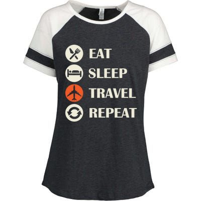 Eat Sleep Travel Repeat Long Distance Traveling Vacations Great Gift Enza Ladies Jersey Colorblock Tee