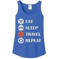 Eat Sleep Travel Repeat Long Distance Traveling Vacations Great Gift Ladies Essential Tank