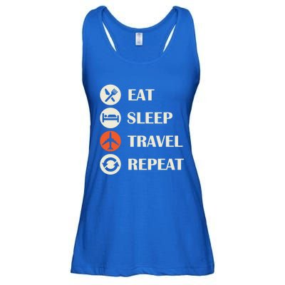 Eat Sleep Travel Repeat Long Distance Traveling Vacations Great Gift Ladies Essential Flowy Tank