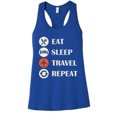 Eat Sleep Travel Repeat Long Distance Traveling Vacations Great Gift Women's Racerback Tank