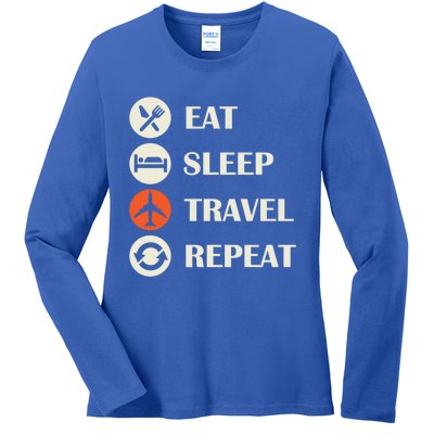 Eat Sleep Travel Repeat Long Distance Traveling Vacations Great Gift Ladies Long Sleeve Shirt