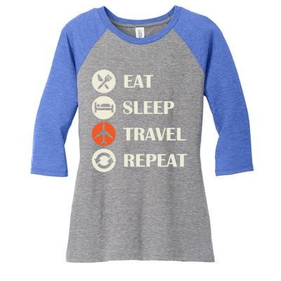 Eat Sleep Travel Repeat Long Distance Traveling Vacations Great Gift Women's Tri-Blend 3/4-Sleeve Raglan Shirt