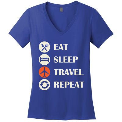 Eat Sleep Travel Repeat Long Distance Traveling Vacations Great Gift Women's V-Neck T-Shirt