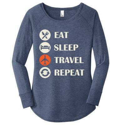 Eat Sleep Travel Repeat Long Distance Traveling Vacations Great Gift Women's Perfect Tri Tunic Long Sleeve Shirt