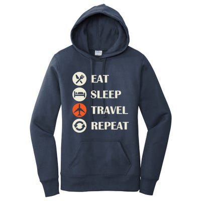 Eat Sleep Travel Repeat Long Distance Traveling Vacations Great Gift Women's Pullover Hoodie