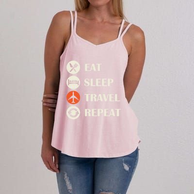 Eat Sleep Travel Repeat Long Distance Traveling Vacations Great Gift Women's Strappy Tank