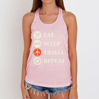 Eat Sleep Travel Repeat Long Distance Traveling Vacations Great Gift Women's Knotted Racerback Tank