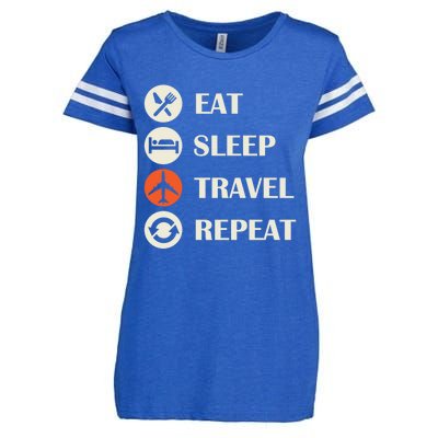 Eat Sleep Travel Repeat Long Distance Traveling Vacations Great Gift Enza Ladies Jersey Football T-Shirt