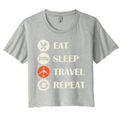 Eat Sleep Travel Repeat Long Distance Traveling Vacations Great Gift Women's Crop Top Tee