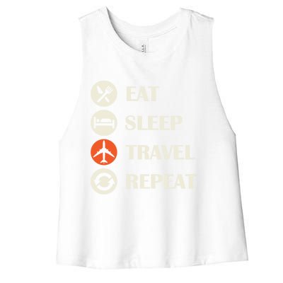 Eat Sleep Travel Repeat Long Distance Traveling Vacations Great Gift Women's Racerback Cropped Tank