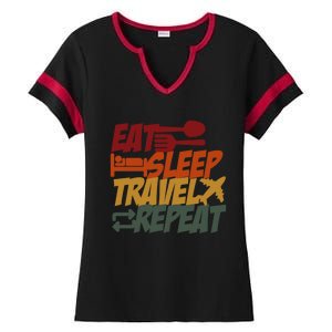 Eat Sleep Travel Repeat Travel Lover Humor Quote Design Funny Gift Ladies Halftime Notch Neck Tee