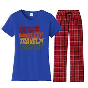 Eat Sleep Travel Repeat Travel Lover Humor Quote Design Funny Gift Women's Flannel Pajama Set