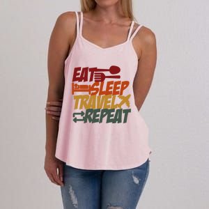 Eat Sleep Travel Repeat Travel Lover Humor Quote Design Funny Gift Women's Strappy Tank