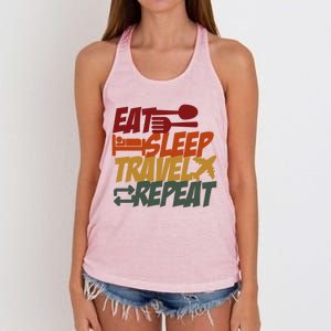 Eat Sleep Travel Repeat Travel Lover Humor Quote Design Funny Gift Women's Knotted Racerback Tank