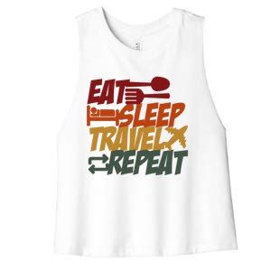 Eat Sleep Travel Repeat Travel Lover Humor Quote Design Funny Gift Women's Racerback Cropped Tank