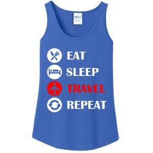 Eat Sleep Travel Repeat Long Distance Traveling Vacations Funny Gift Ladies Essential Tank