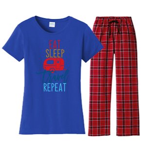 Eat Sleep Travel Repeat Travel Lover Humor Quote Design Great Gift Women's Flannel Pajama Set