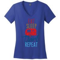 Eat Sleep Travel Repeat Travel Lover Humor Quote Design Great Gift Women's V-Neck T-Shirt