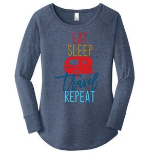 Eat Sleep Travel Repeat Travel Lover Humor Quote Design Great Gift Women's Perfect Tri Tunic Long Sleeve Shirt