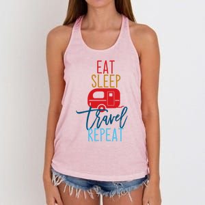 Eat Sleep Travel Repeat Travel Lover Humor Quote Design Great Gift Women's Knotted Racerback Tank