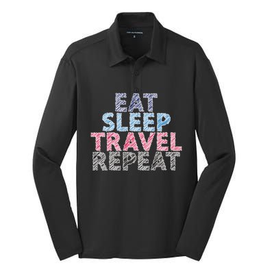 Eat Sleep Travel Repeat Gift Silk Touch Performance Long Sleeve Polo