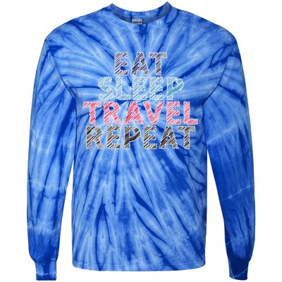 Eat Sleep Travel Repeat Gift Tie-Dye Long Sleeve Shirt