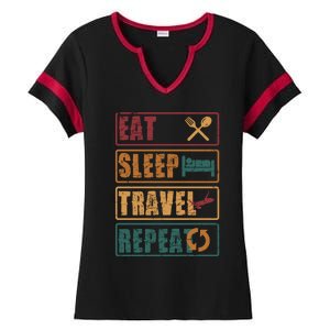 Eat Sleep Travel Repeat Travel Lover Humor Quote Design Gift Ladies Halftime Notch Neck Tee